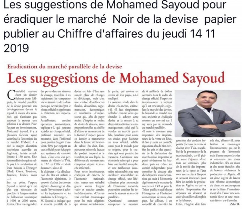 l'intervention de Mr Sayoud sur le journal : Le Chiffre dâ€™AffairesÂ 